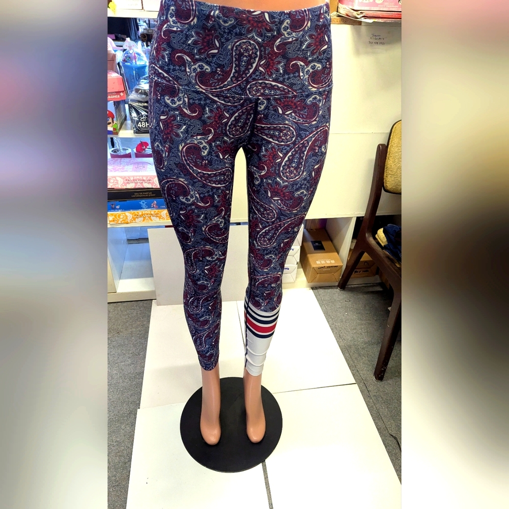 Paisley Print Leggings with Striped Detail
